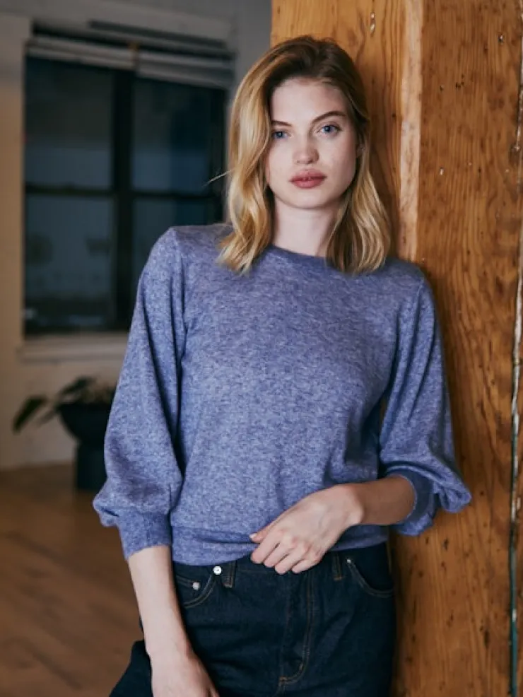 Online 3/4 Puff Sleeve Sweater In Basics And Tees|Sweaters