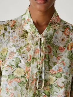 Clearance All Over Floral On Viscose Chiffon Tie Front Blouse In Blouses