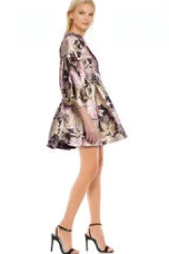 Fashion Belle Floral Brocade Belted Mini Dress In Pink/Gold Special Occasion Dresses