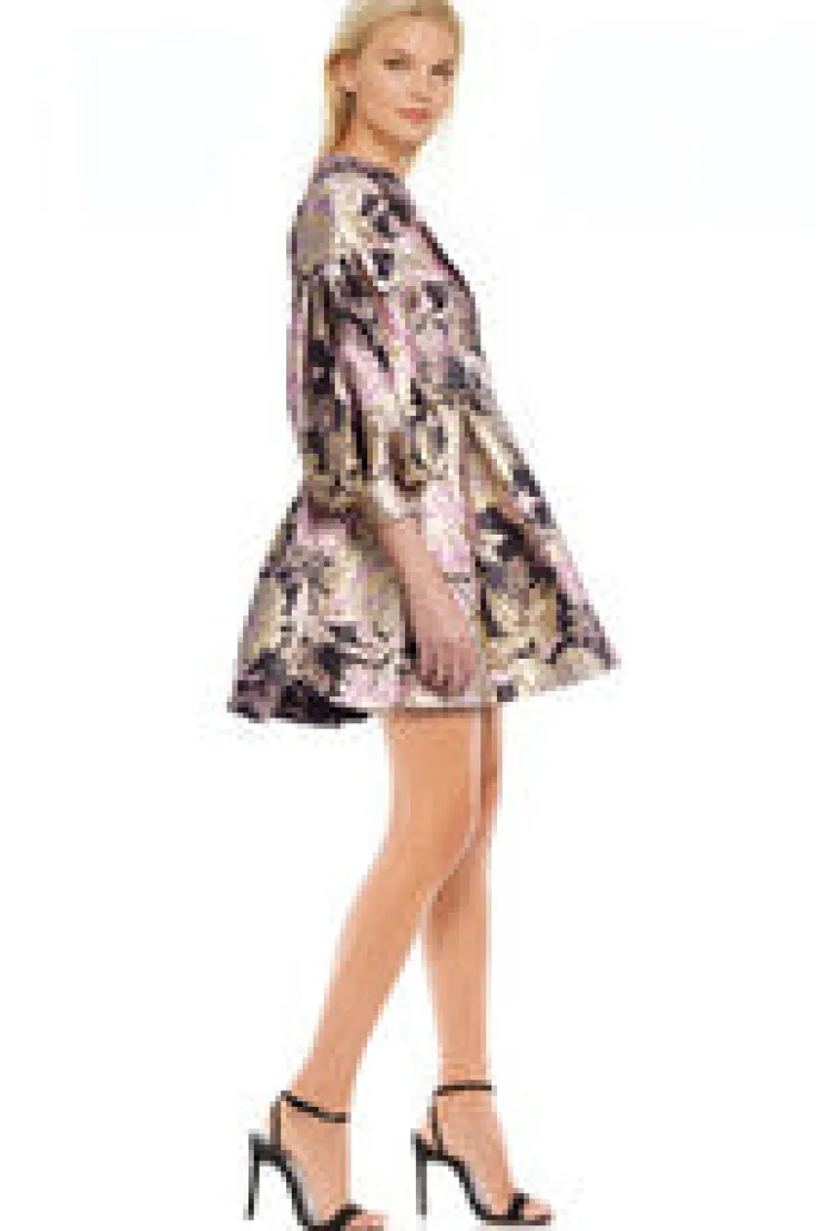 Fashion Belle Floral Brocade Belted Mini Dress In Pink/Gold Special Occasion Dresses