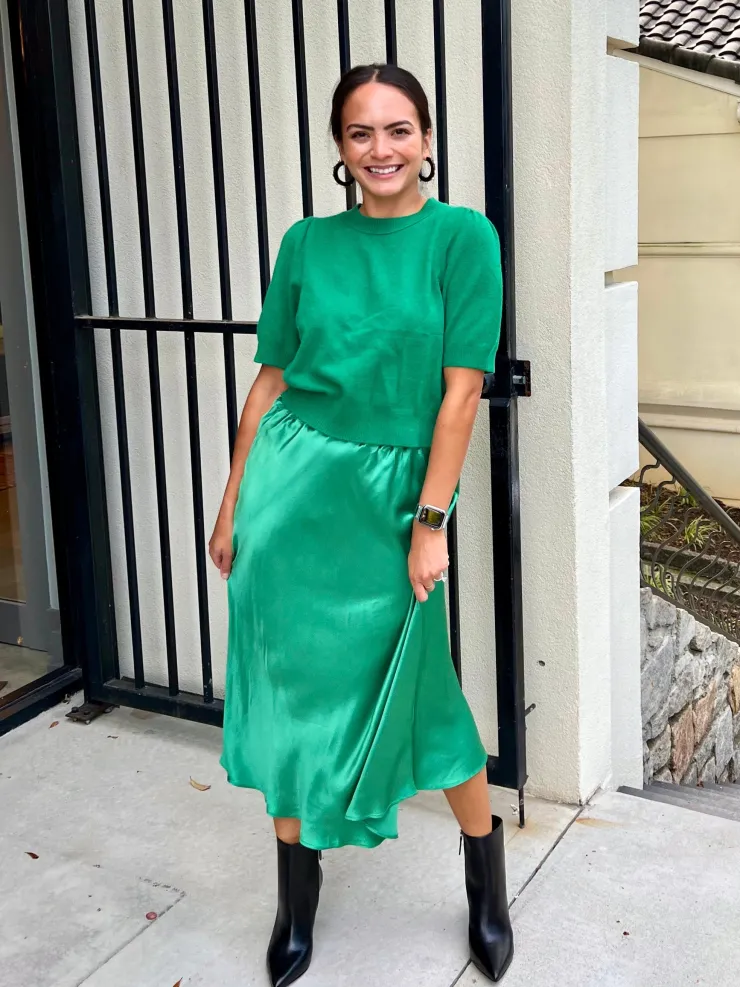 Discount Cashmere Puff Sleeve Sweater In Green Sweaters|Shop All Matching Sets