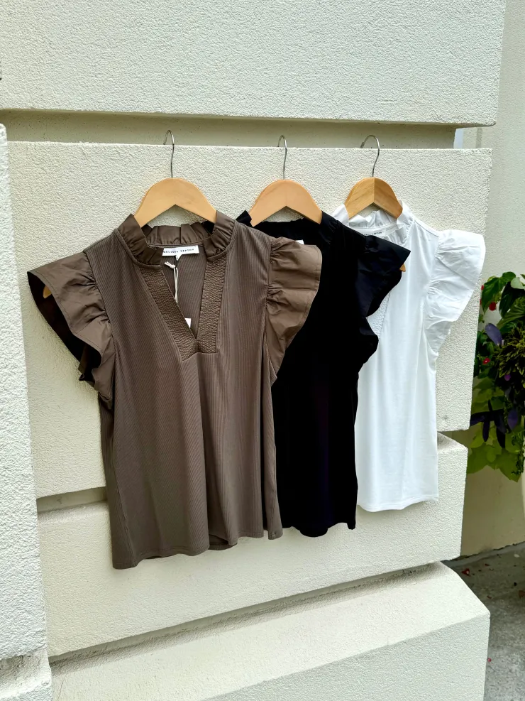 Hot Celine Rib Frill Top In Basics And Tees