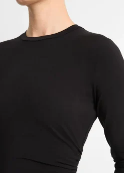 Discount Draped Long Sleeve Crew Neck Top In Basics And Tees
