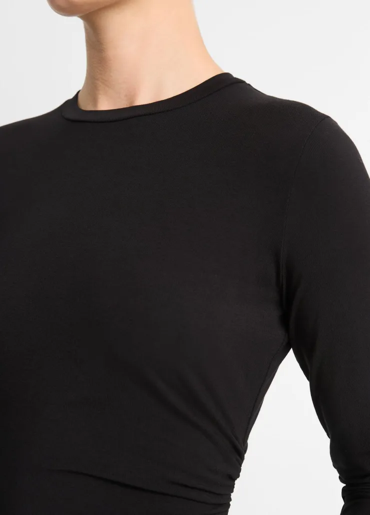Discount Draped Long Sleeve Crew Neck Top In Basics And Tees