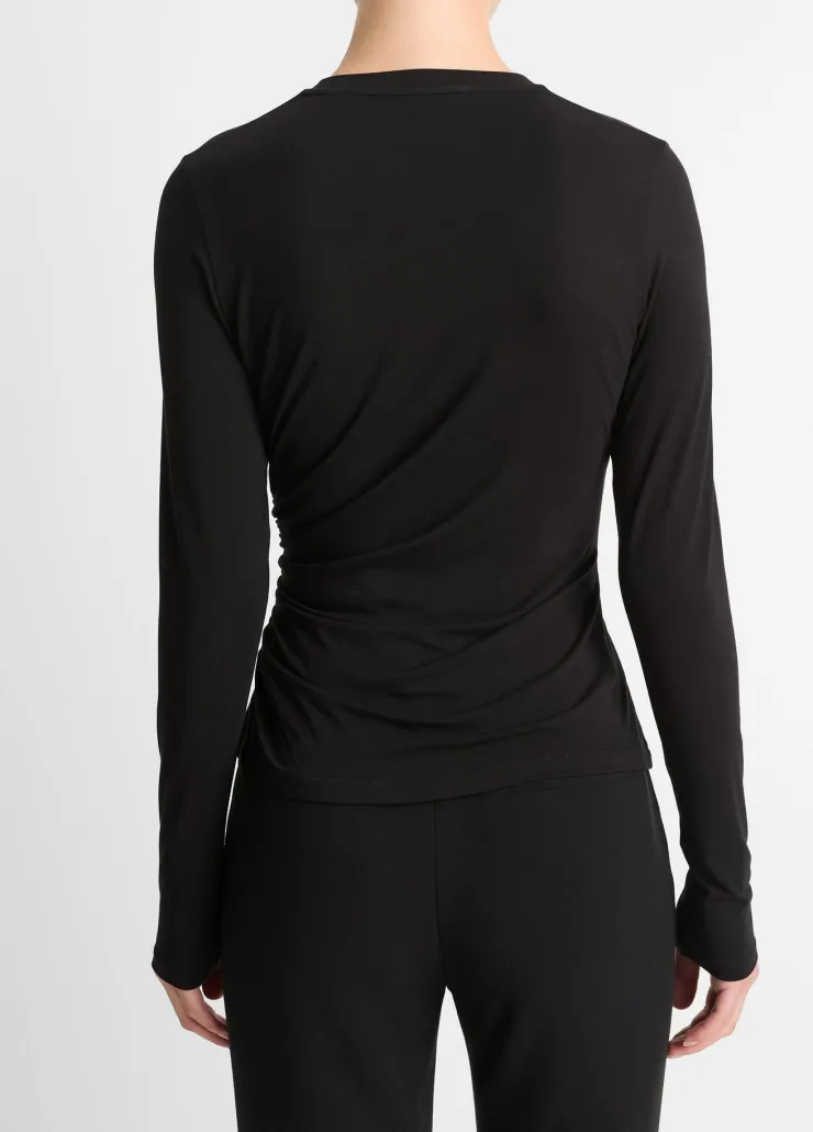 Discount Draped Long Sleeve Crew Neck Top In Basics And Tees