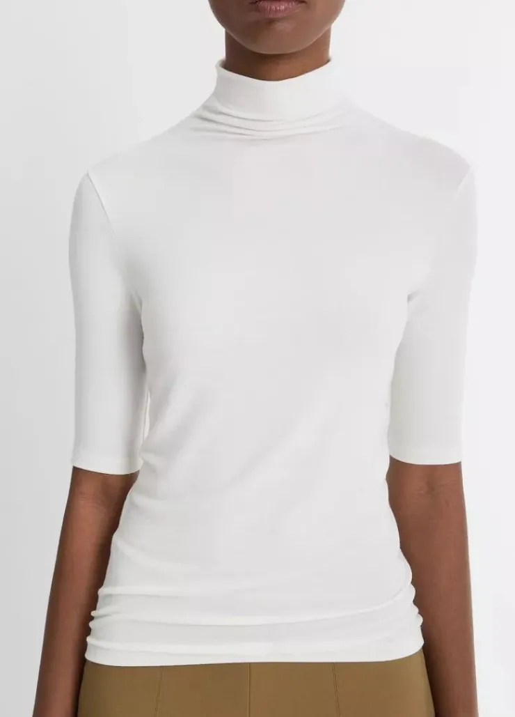New Elbow Sleeve Turtleneck Top In Basics And Tees