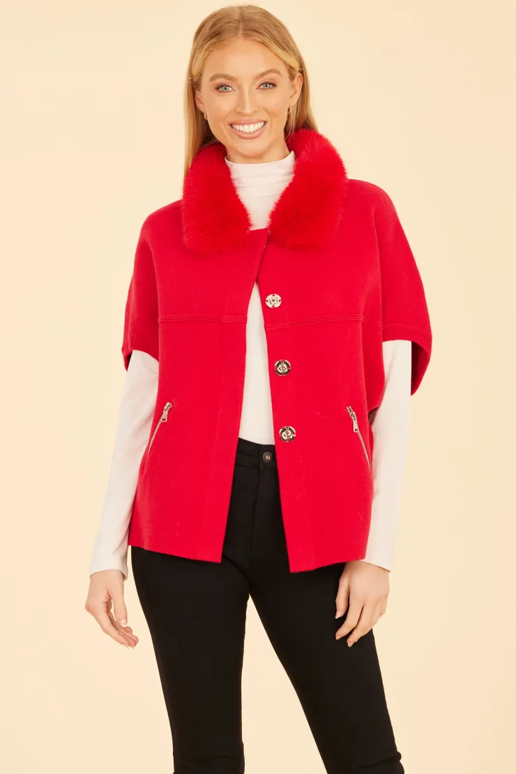 Discount Faux Fur Collar Knit Cardigan In Sweaters