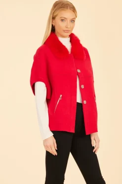 Discount Faux Fur Collar Knit Cardigan In Sweaters