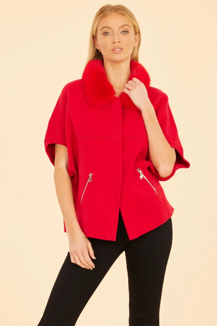 Discount Faux Fur Collar Knit Cardigan In Sweaters
