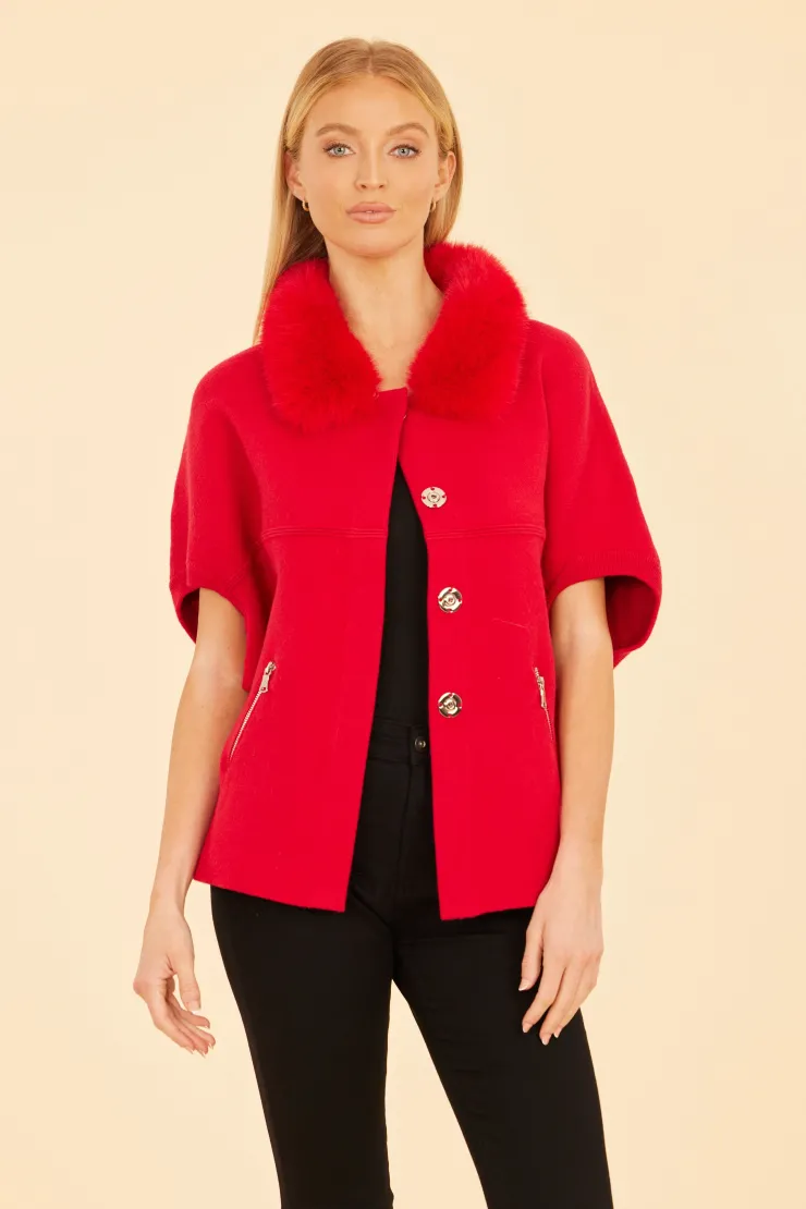 Discount Faux Fur Collar Knit Cardigan In Sweaters