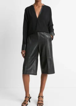 Best Faux Leather Trim Dolman Sleeve Blouse In Blouses