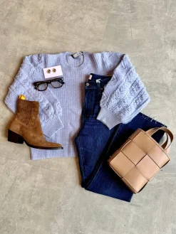 Hot Fringe Puff Sleeve Crew Neck Sweater In Sweaters