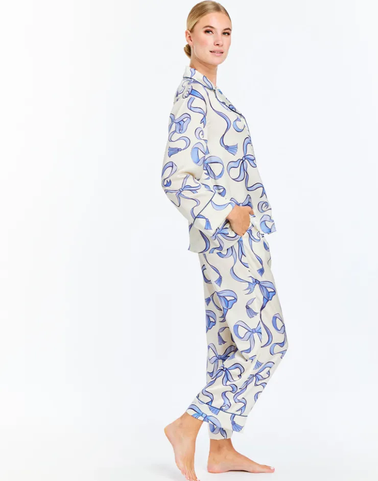 Best Gigi Bow Pajama Set In Ecru/Blue Bows All Loungwear