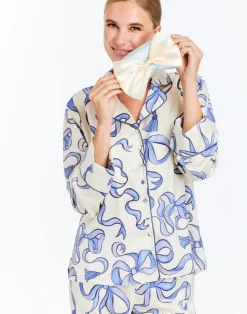 Best Gigi Bow Pajama Set In Ecru/Blue Bows All Loungwear