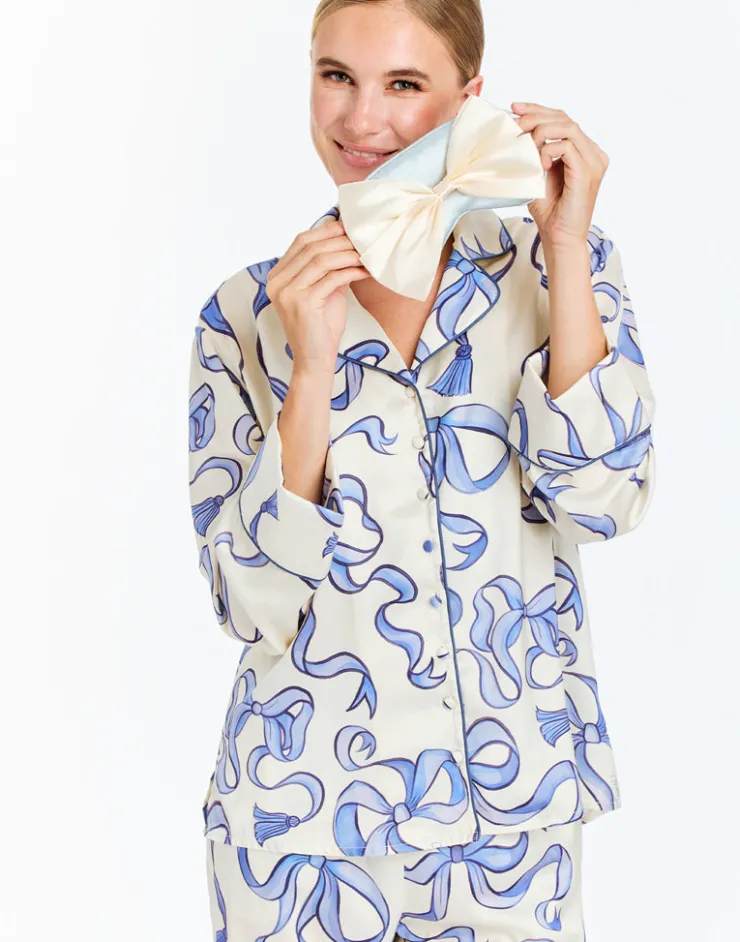 Best Gigi Bow Pajama Set In Ecru/Blue Bows All Loungwear