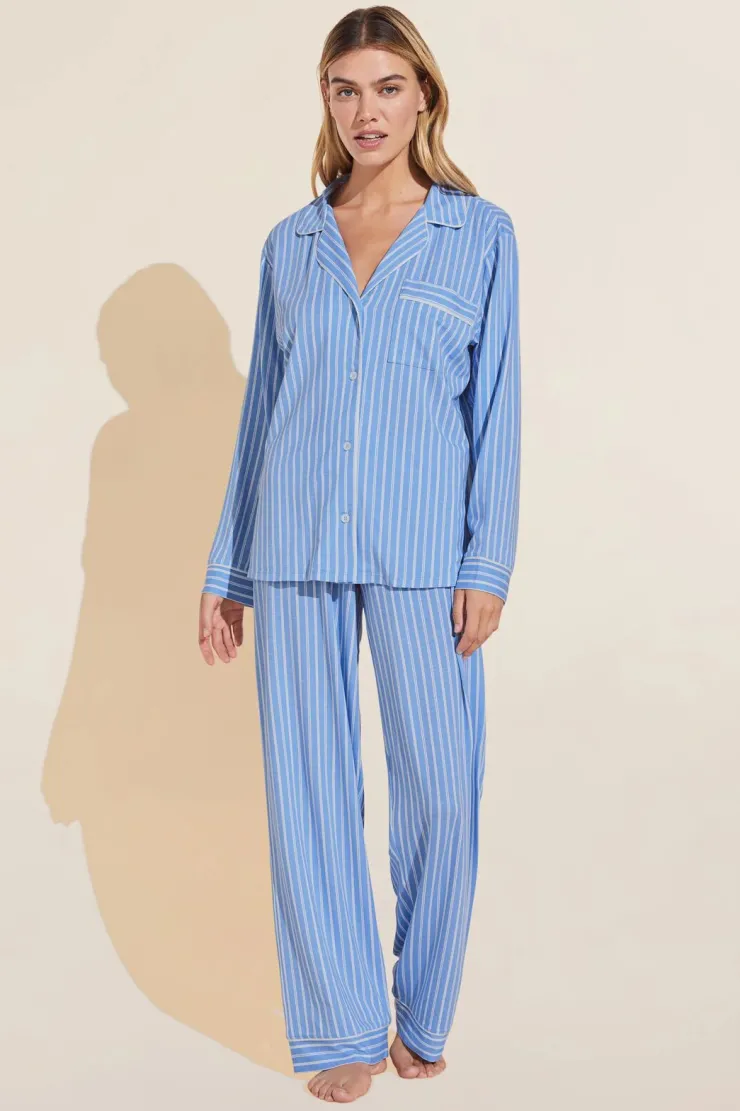 New Gisele Modal Long PJ Set In Nordic Stripes Vista All Loungwear