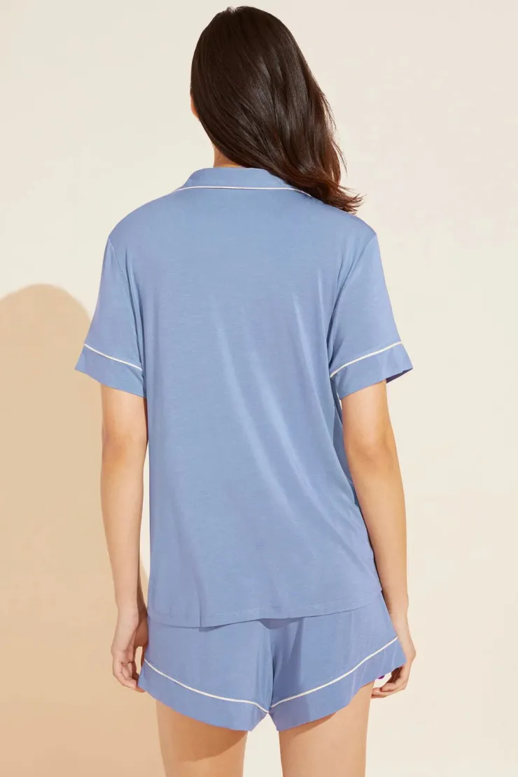 Hot Gisele Relaxed Short PJ Set In Blue/Ivory Pants|All Loungwear