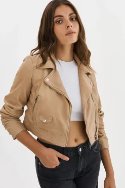 Hot Janika Cropped Leather Biker Jacket In All Outerwear