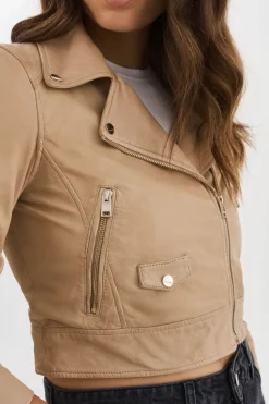 Hot Janika Cropped Leather Biker Jacket In All Outerwear