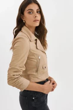 Hot Janika Cropped Leather Biker Jacket In All Outerwear