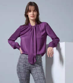 Clearance Janis Tie Neck Top In Plum Blouses