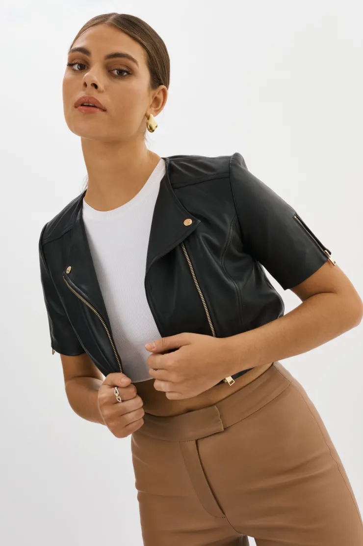 Clearance Kirsi Cropped Biker Jacket In All Outerwear