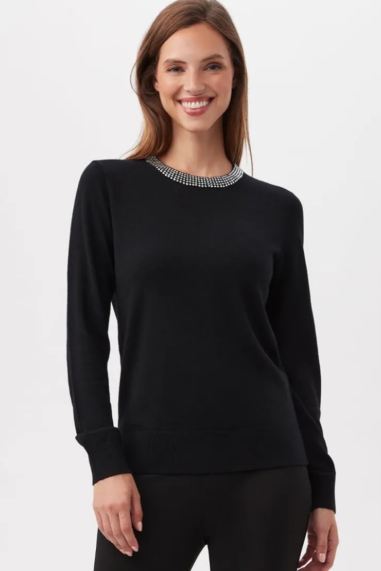 Fashion Laelia Rhinestone Trim Sweater In Sweaters