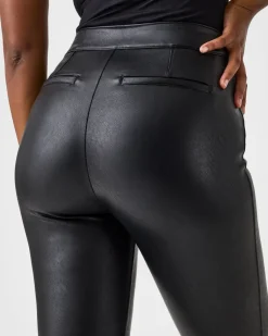 Clearance Leather-Like Flare Pant In Black Pants