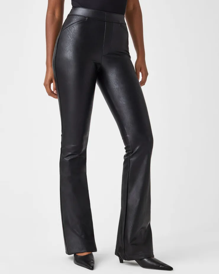 Clearance Leather-Like Flare Pant In Black Pants