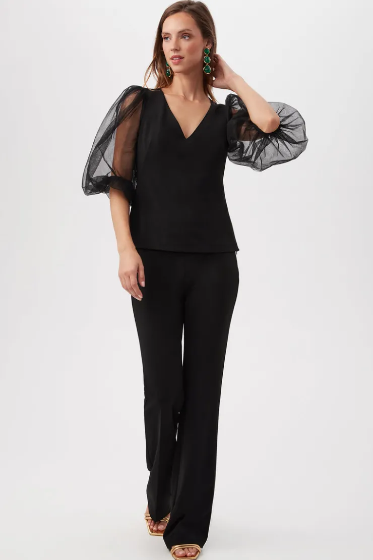 Fashion Lilth Sheer Sleeve Knit Top In Blouses