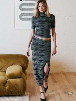 Clearance Marled Broken Stitch Mock Neck Knit Top In Sweaters|Shop All Matching Sets