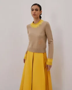 Discount Marlene Two-Tone Pullover With Handmade Needling In Yellow Sweaters
