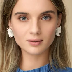 New Mini Madeline Earrings In White/Gold Earrings