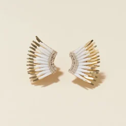 New Mini Madeline Earrings In White/Gold Earrings