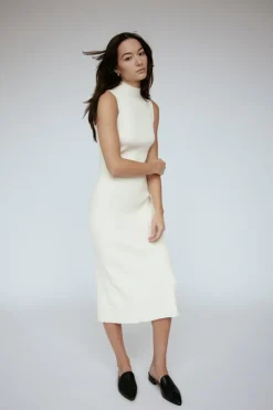 Hot Naomi Modal Ribbed Dress In Ivory Sweaters