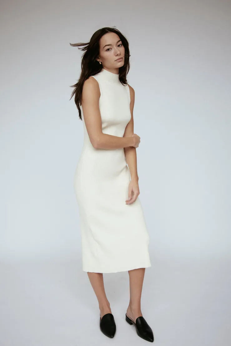Hot Naomi Modal Ribbed Dress In Ivory Sweaters
