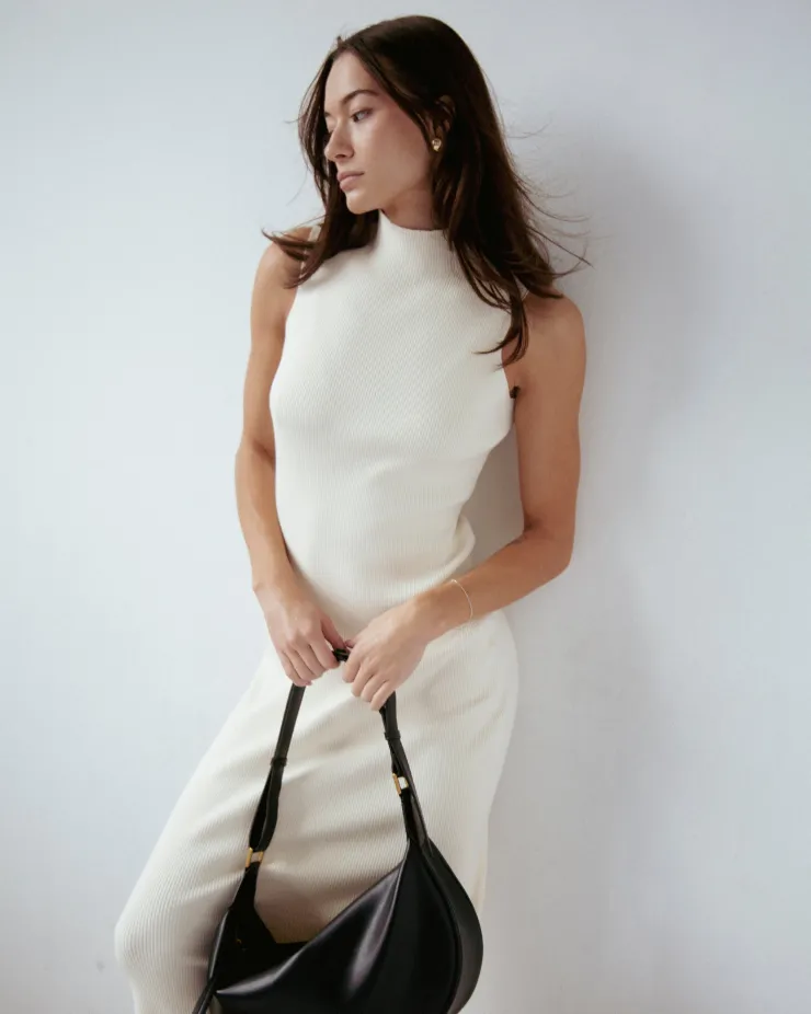 Hot Naomi Modal Ribbed Dress In Ivory Sweaters