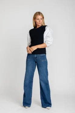 Hot Phoebe Mixed Media Sweater Shirt In Sweaters