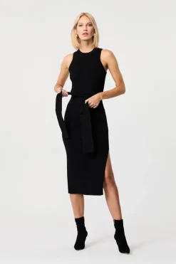 Clearance Piper Sleeveless Racerback Knit Tie Front Dress In Black Sweaters