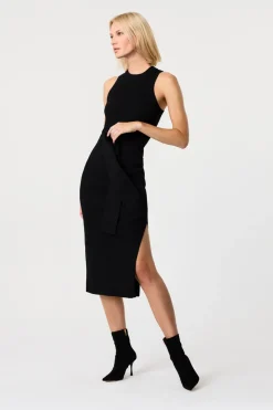 Clearance Piper Sleeveless Racerback Knit Tie Front Dress In Black Sweaters