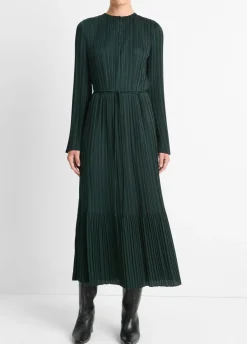New Pleated Satin Long Sleeve Dress In Special Occasion Dresses
