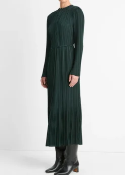 New Pleated Satin Long Sleeve Dress In Special Occasion Dresses