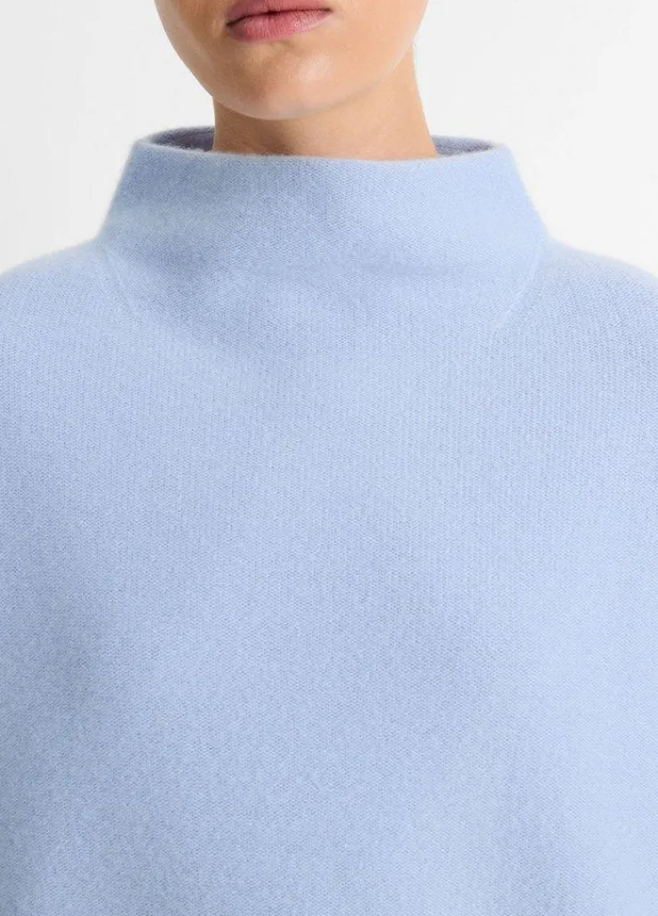 Online Plush Cashmere Funnel Neck Sweater In Blue Sweaters