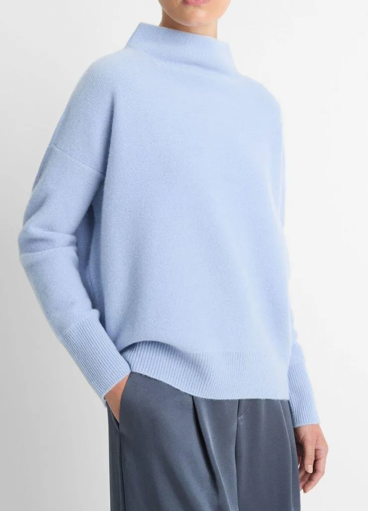 Online Plush Cashmere Funnel Neck Sweater In Blue Sweaters