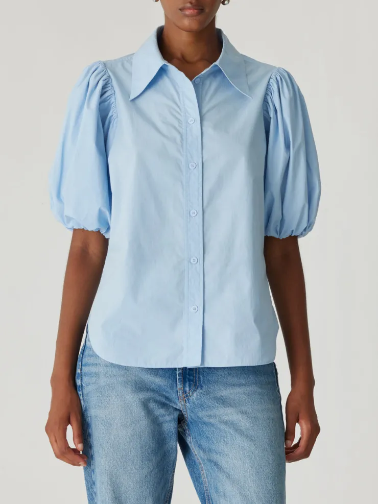 Outlet Puff Sleeve Button Down Shirt In Blouses