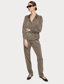 Clearance Satin Button Down Blouse In Blouses