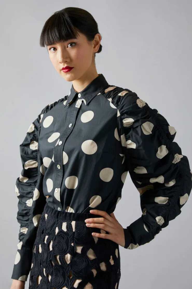 Hot Shirred Sleeve Shirt In Blouses