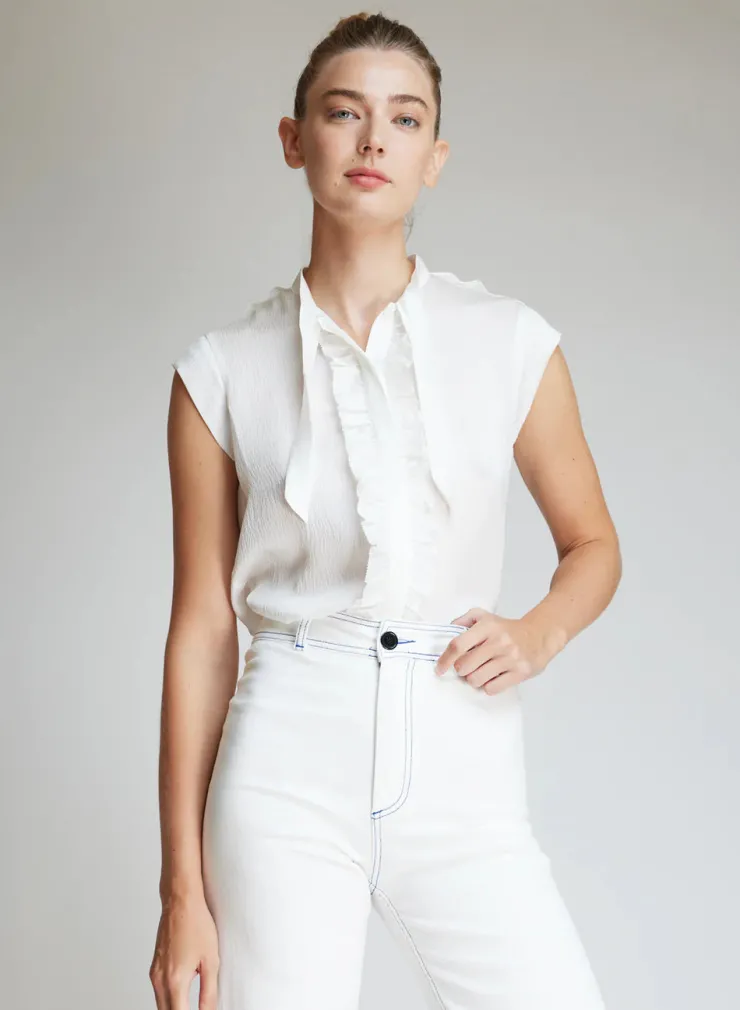 Clearance Silk Ruffle Blouse In White Blouses