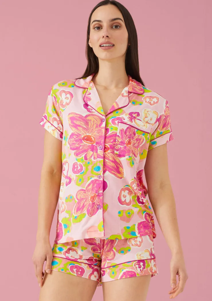 Outlet The Jenna PJ Set In Floral Pond Pink All Loungwear