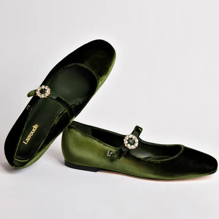 Hot Velvet Mary Jane Flat In Green Flats